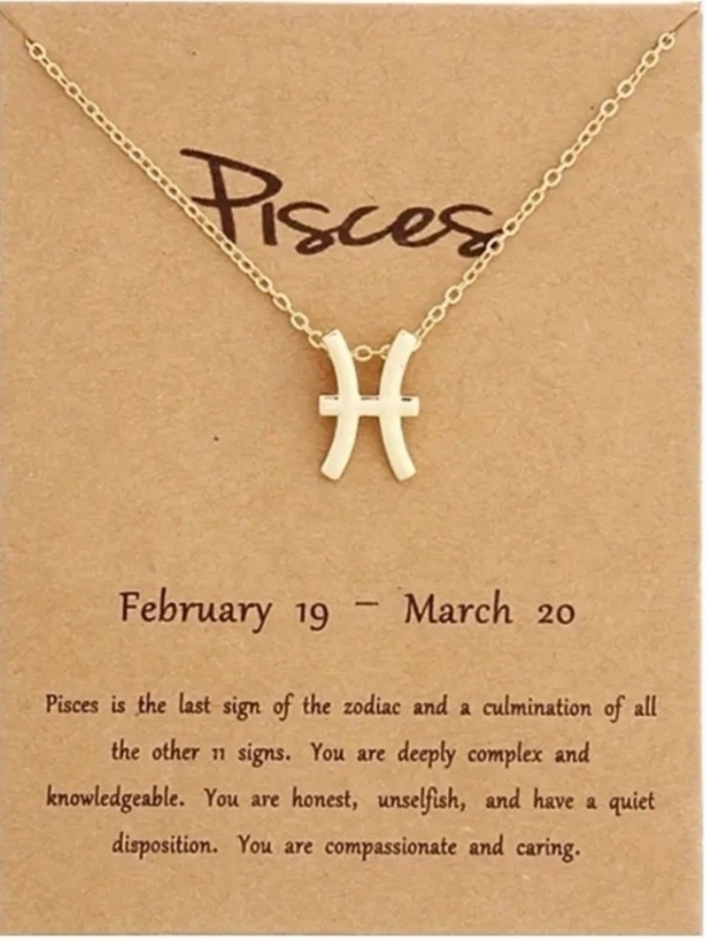 Pisces Zodiac Necklace, Gold, NWT